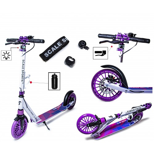 Двоколісний самокат Scale Sports SS-32, складане, ручне гальмо, Led-ліхтарик White and violet (1578370478) Двоколісний самокат Scale Sports SS-32, складане, ручне гальмо, Led-ліхтарик White and violet (1578370478)