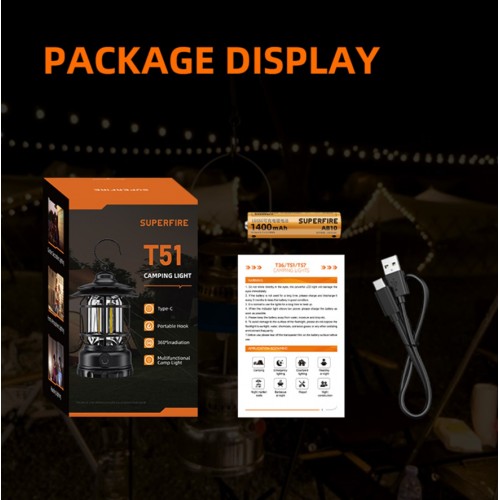 Ліхтар кемпінговий Superfire T51 195 Lumen IP43 Чорний (1936288143)