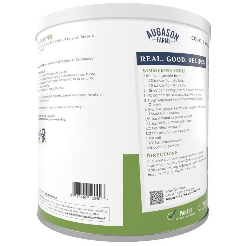 Перець нарізаний сублімований з великим терміном придатності 25 років Augason Farms, 113 порцій