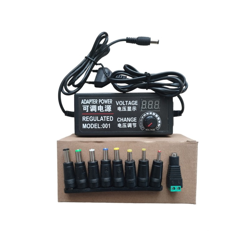 Блок живлення універсальний регульований 3-24В 2А 5.5x2.5 мм з перехідниками 9шт Чорний (3-24В2А) Foxsur