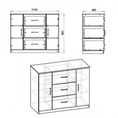 Комод для спальні Компанит 3 2 Альба (Ev-1007) Комод для спальні Компанит 3 2 Альба (Ev-1007)
