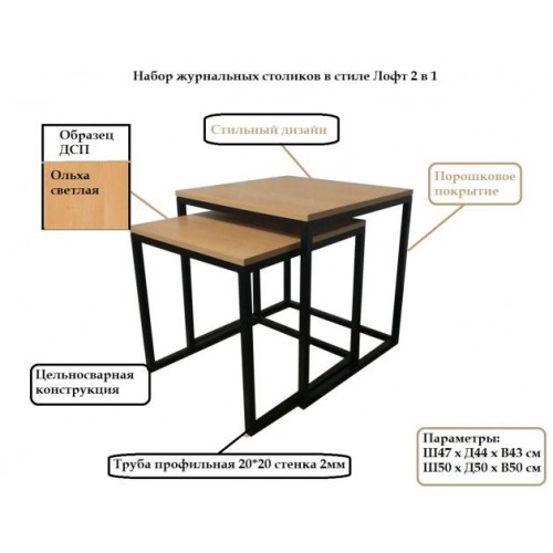 Набір журнальних столиків GoodsMetall у стилі Лофт 500х500х500 ЖС114 Набір журнальних столиків GoodsMetall у стилі Лофт 500х500х500 ЖС114