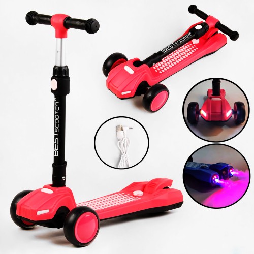 Самокат триколісний складане кермо світло звук дим Best Scooter MAXI 60 кг Red (111438)