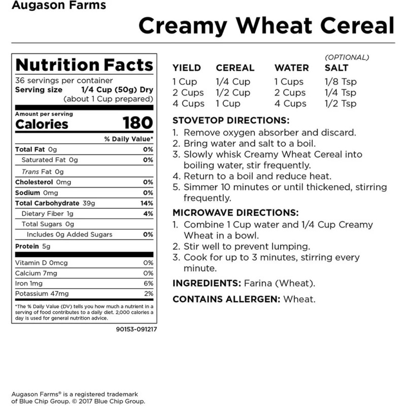 Вершково-пшенична каша з великим терміном придатності 10 років Augason Farms, сублімована, 36 порцій