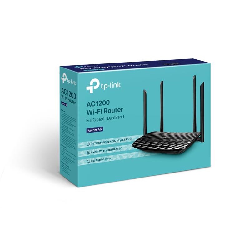 Бездротовий маршрутизатор TP-Link ARCHER A6 (AC1200, 4хGE LAN, 1хGE WAN, MU-MIMO, 4 антени)