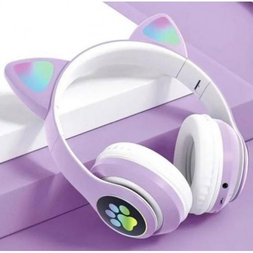 Повнорозмірні навушники бездротові Cat Headset M23 Bluetooth з RGB підсвічуванням та котячими вушками Purple в інтернет супермаркеті PbayMarket!