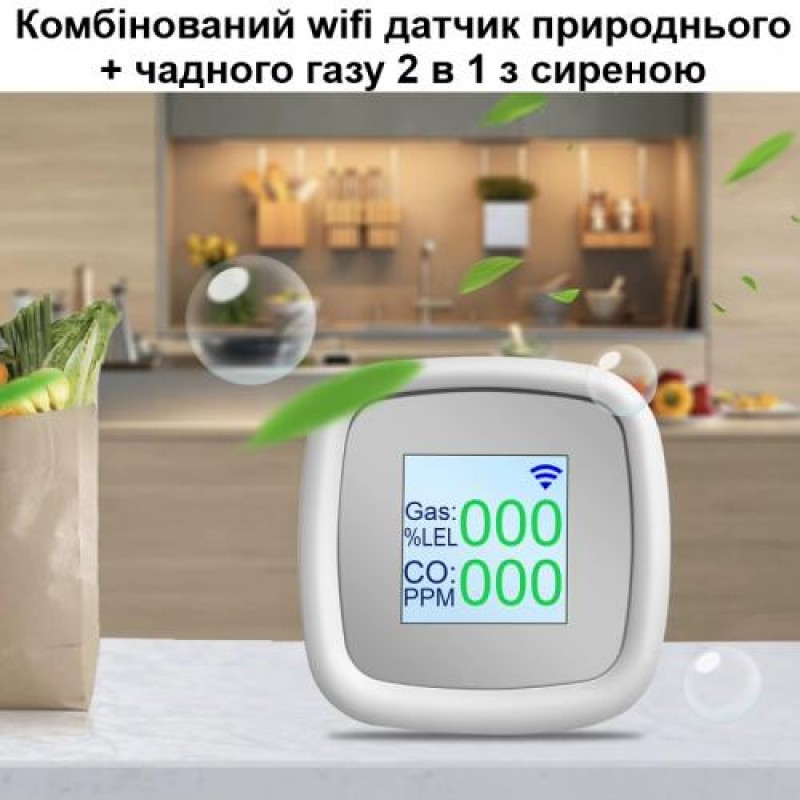 Wifi датчик витоку газу Nectronix GLD-20 з екраном та сиреною (101143)