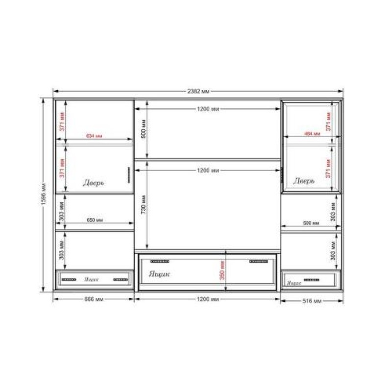 Стінка в вітальню Тиса Мебель Вітальня-117 Сонома Білий 1600x450x2380 мм