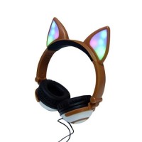 Навушники SUNROZ Linx Bear Ear Headphone з вушками Лисички LED 1,5 м Коричневий (SUN2653)
