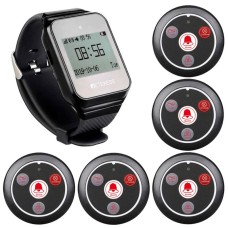 Система виклику офіціанта бездротова з чорним годинником - пейджером Retekess TD109 + 5 чорних кнопок (з кнопкою ЗАКАЗ)