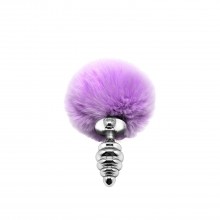 Металева анальна пробка Кролячий хвостик Alive Fluffy Twist Plug S Purple, діаметр 2,9 см