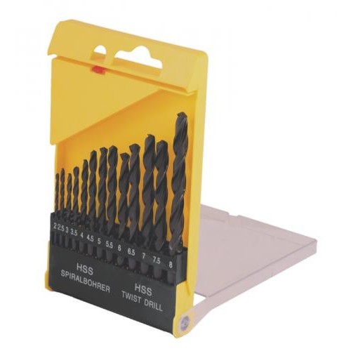 Набір свердл для металу MASTERTOOL 13 шт HSS (2-8 мм крок 0.5 мм) у пластиковій коробці чорні 11-0213 Набір свердл для металу MASTERTOOL 13 шт HSS (2-8 мм крок 0.5 мм) у пластиковій коробці чорні 11-0213
