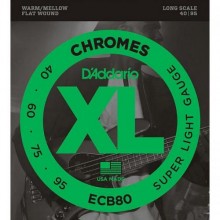 Струни для бас-гітари D'Addario ECB80 Chromes Flatwound Super Light Bass Strings 40/95