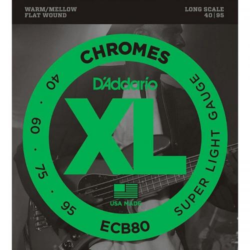 Струни для бас-гітари D'Addario ECB80 Chromes Flatwound Super Light Bass Strings 40/95 Струни для бас-гітари D'Addario ECB80 Chromes Flatwound Super Light Bass Strings 40/95