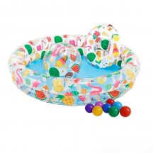 Дитячий надувний басейн Intex 59460-1 «Фрукти», 122 х 25 см, з м'ячиком та колом, з кульками 10 шт (hub_0qkufn)