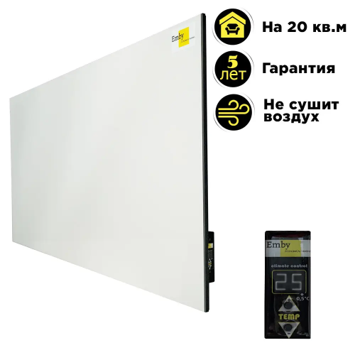 Обігрівач керамічний Emby CHT-1000 із терморегулятором на 20 кв.м Білий Обігрівач керамічний Emby CHT-1000 із терморегулятором на 20 кв.м Білий