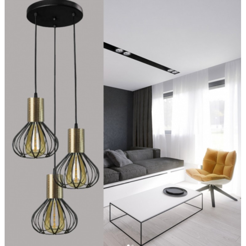 Світильник лофт підвісний на три плафони MSK Electric Lotus NL 1415-3R BK+BN з бронзовим патроном