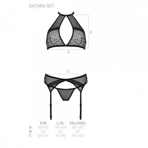 Комплект білизни Passion SATARA SET S/M black, топ, пояс для панчіх, стрінги в інтернет супермаркеті PbayMarket!