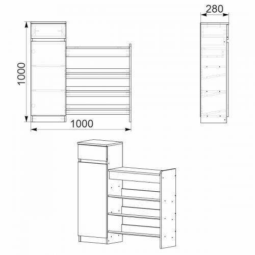 Тумба для взуття Компанит 16 100х28х100 см Дуб сонома Тумба для взуття Компанит 16 100х28х100 см Дуб сонома