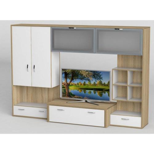 Стінка в вітальню Тиса Мебель Вітальня-115 Сонома Білий 1550x450x2420 мм Стінка в вітальню Тиса Мебель Вітальня-115 Сонома Білий 1550x450x2420 мм