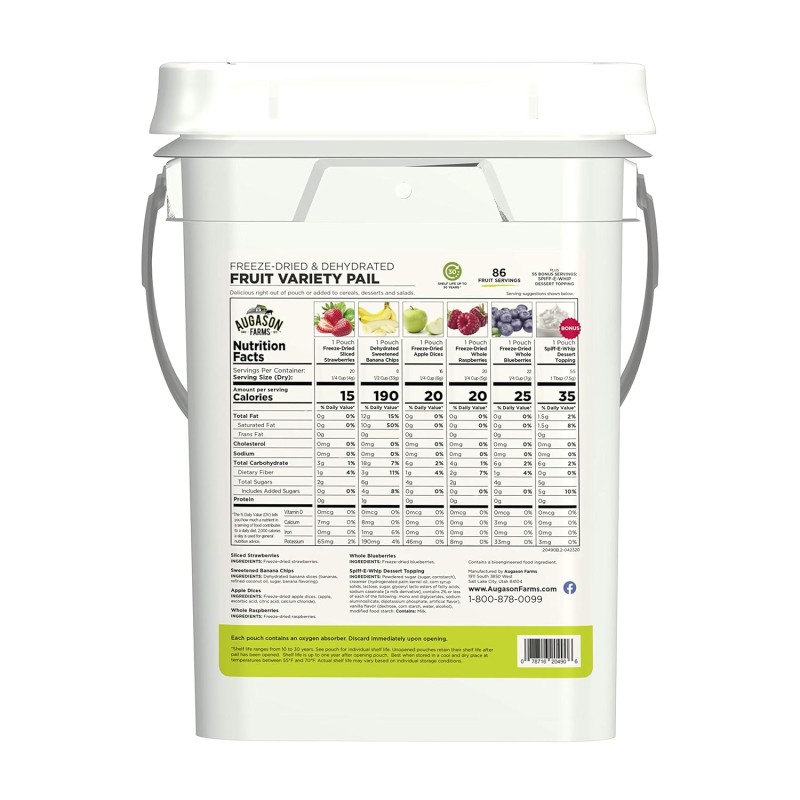 Набір сублімованих фруктів з великим терміном придатності 30 років Augason Farms, 86 порцій у відрі