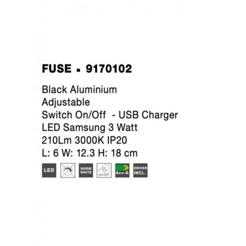 Спот Nova Luce Fuse 6x12.3x18 см Чорний (Nova9170102) Спот Nova Luce Fuse 6x12.3x18 см Чорний (Nova9170102)