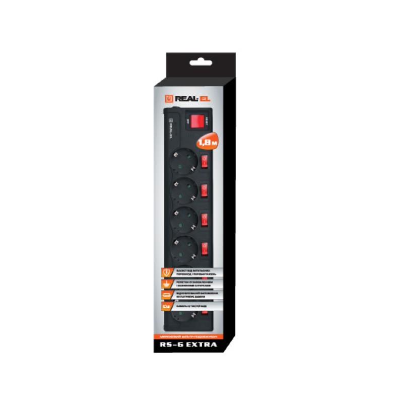 Фільтр живлення Real-el RS-6 EXTRA 1.8m чорний