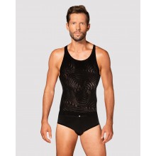 Чоловіча напівпрозора майка-борцовка з візерунком Obsessive T103 tank top S/M/L, чорна