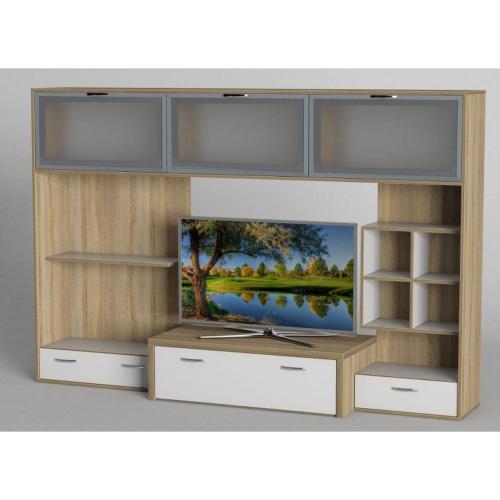 Стінка в вітальню Тиса Мебель Вітальня-114 Сонома Білий 1550x450x2330 мм Стінка в вітальню Тиса Мебель Вітальня-114 Сонома Білий 1550x450x2330 мм