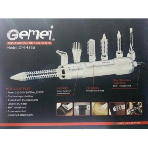 Фен-браш для укладання волосся Gemei GM-4836 1200W Рожевий (2104618631) Фен-браш для укладання волосся Gemei GM-4836 1200W Рожевий (2104618631)