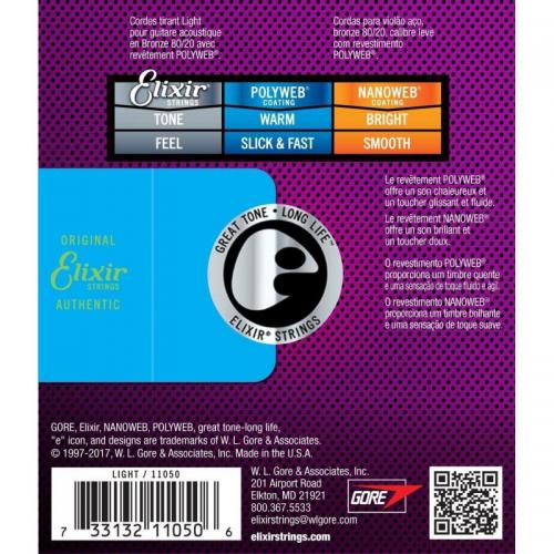 Струни для акустичної гітари 6 шт Elixir 11050 Polyweb 80/20 Bronze Acoustic Light 12/53 Струни для акустичної гітари 6 шт Elixir 11050 Polyweb 80/20 Bronze Acoustic Light 12/53