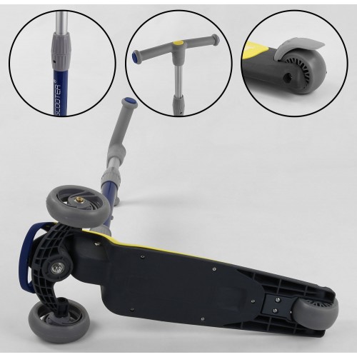 Самокат триколісний Best Scooter складане алюмінієве кермо, 3 колеса PU зі світлом Black/Yellow (102033)