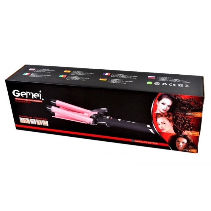 Потрійна плойка для волосся з керамічними покриттями для створення ефекту хвилі Gemei GM 1956