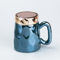 Чашка керамічна TS Kitchen 450 мл у дзеркальній глазурі з кришкою бірюзова (HP7195GR)