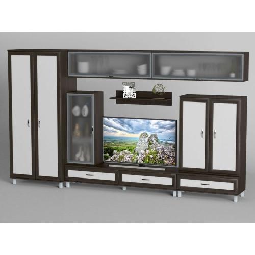 Стінка в вітальню Тиса Мебель Вітальня-8 Венге Білий 2050x520x3600 мм Стінка в вітальню Тиса Мебель Вітальня-8 Венге Білий 2050x520x3600 мм