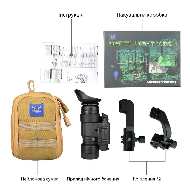 Монокуляр нічного бачення ПНВ для кріплення на шолом з 3Х кратним зумом Nectronix CL27-0008 Чорний (100856)
