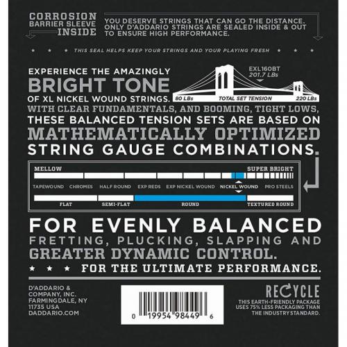 Струни для бас-гітари D'Addario EXL160BT Nickel Wound Balanced Tension Medium Electric Bass Strings Long Scale 50/120 Струни для бас-гітари D'Addario EXL160BT Nickel Wound Balanced Tension Medium Electric Bass Strings Long Scale 50/120