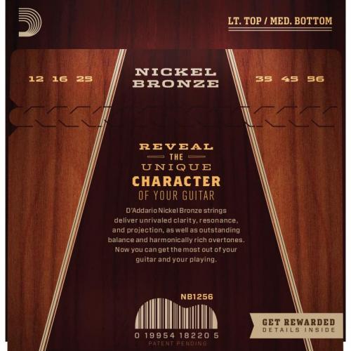 Струни для акустичної гітари D'Addario NB1256 Nickel Bronze Light Medium Acoustic Guitar Strings 12/56 Струни для акустичної гітари D'Addario NB1256 Nickel Bronze Light Medium Acoustic Guitar Strings 12/56