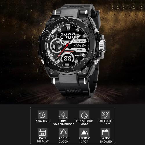 Тактичний наручний годинник Smael 8029 Black (16685-hbr) Тактичний наручний годинник Smael 8029 Black (16685-hbr)