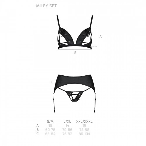 Комплект з екошкіри Passion Miley Set black L/XL: трусики, бюстгальтер, пояс для панчіх в інтернет супермаркеті PbayMarket!