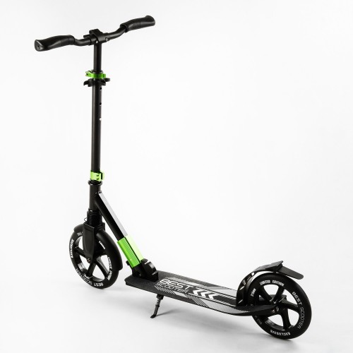 Самокат двоколісний складаний амортизатор Best Scooter PU колеса 100 кг Black and green (105427)