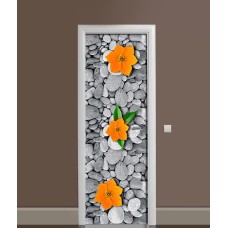 Наклейка на двері Zatarga «Квіти на камені» 650х2000 мм вінілова 3Д наклейка декор самоклеюча