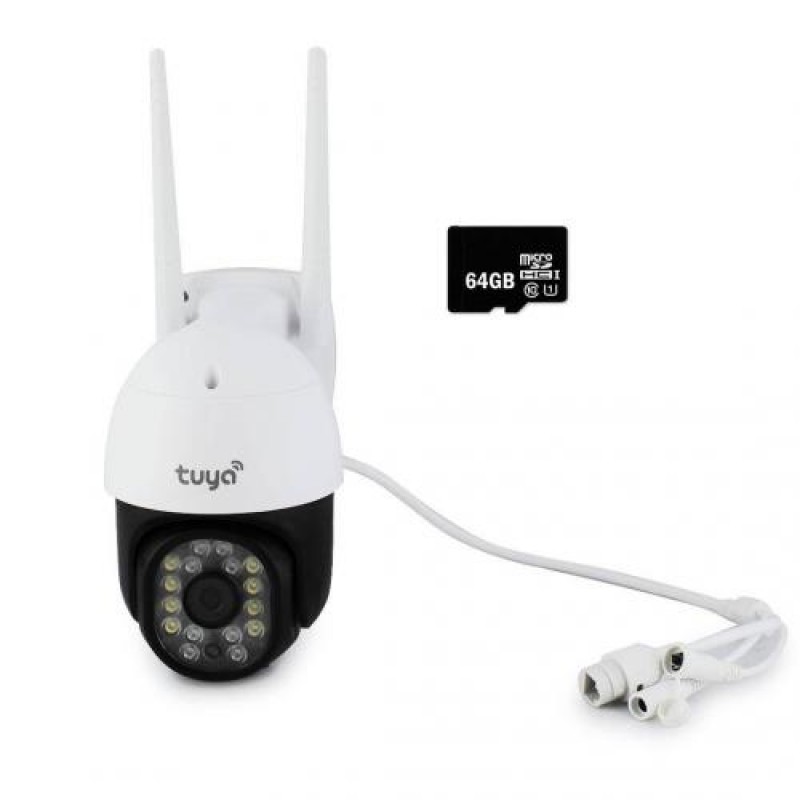 Вулична камера відеоспостереження Smart PTZ-C18 WIFI IP APP-TUYA та Карта пам'яті 64 Гб