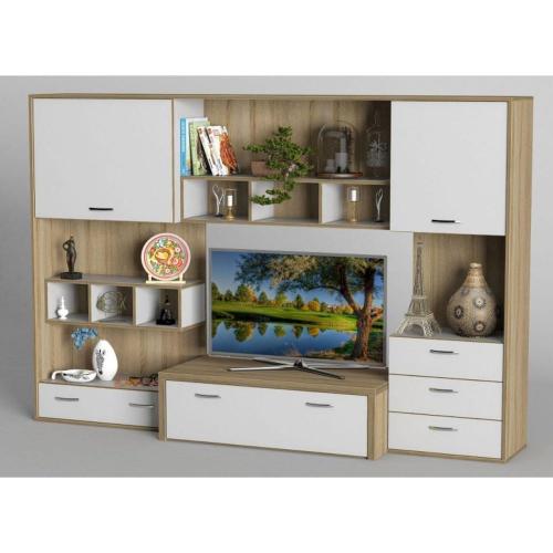 Стінка в вітальню Тиса Мебель Вітальня-106 Сонома Білий 1750x450x2380 мм Стінка в вітальню Тиса Мебель Вітальня-106 Сонома Білий 1750x450x2380 мм