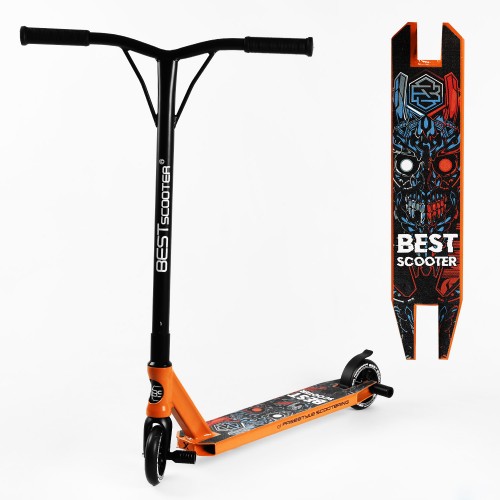 Самокат трюковий Best Scooter Skull Warrior HIC-система пеги алюмінієвий диск та дека 100 кг Orange and blue (106843)