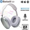 Повнорозмірні бездротові навушники-гарнітура Bluetooth з акумулятором Macaron MP90 з MP3 плеєром/AUX/microSD Срібло
