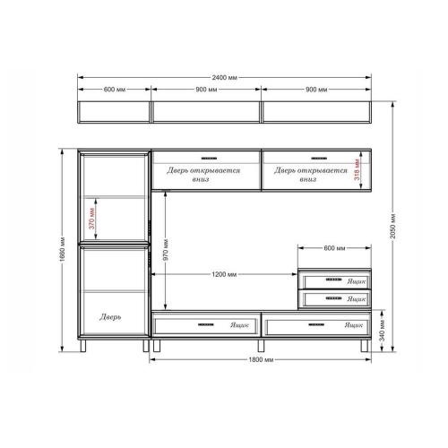 Стінка в вітальню Тиса Мебель Вітальня-37 Венге Білий 1600x450x1800 мм Стінка в вітальню Тиса Мебель Вітальня-37 Венге Білий 1600x450x1800 мм