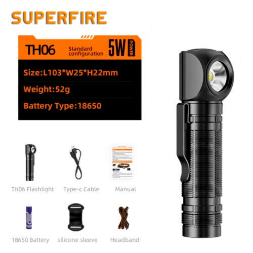 Ліхтар акумуляторний SuperFire TH06 600 Lumen IP43 Чорний (2506456885)