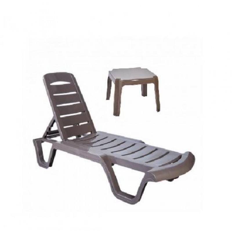 Комплект шезлонг Майями SDM 192х63 см + столик для шезлонга 47х47х35 см поліпропилен Капучино