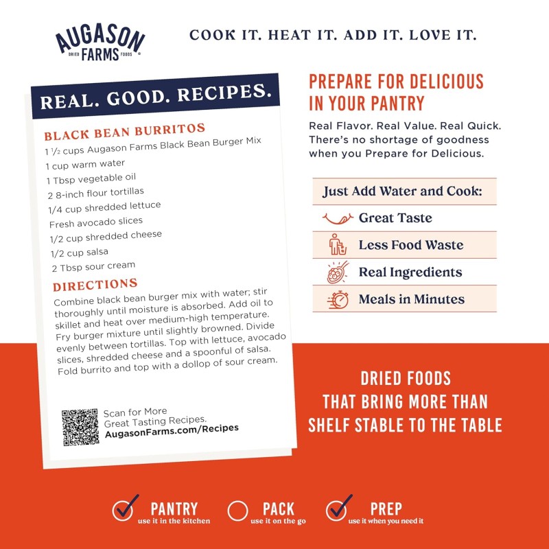 Фарш із чорної квасолі для котлет бургерів Augason farms, 38 порцій, 25 років термін зберігання